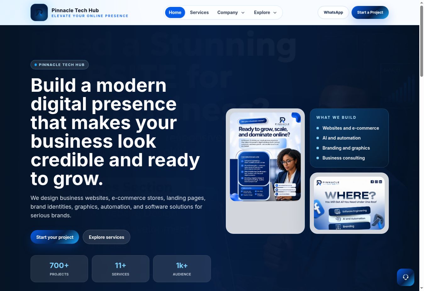 Pinnacle Tech Hub website homepage designed and developed by Noah Abayomi