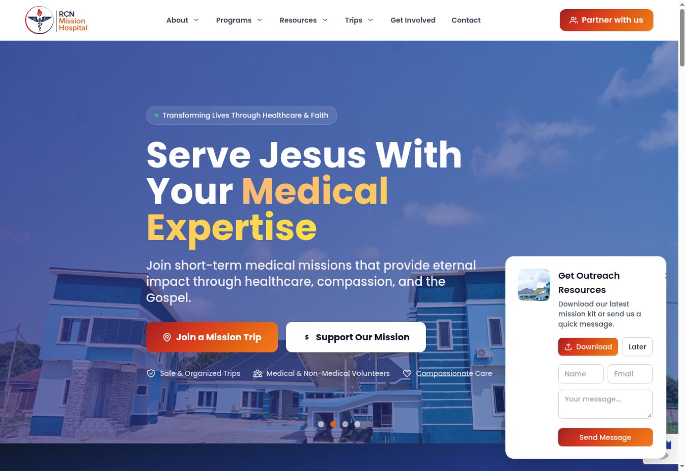 RCN Mission Hospital website homepage designed and developed by Noah Abayomi